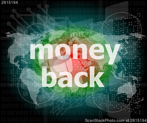 Image of words money back on digital screen, business concept