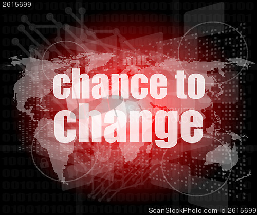 Image of business concept: words chance to change on digital touch screen