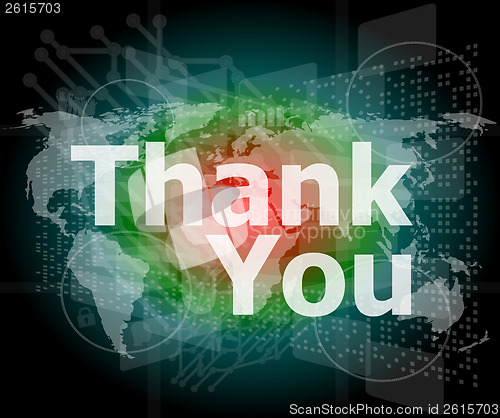 Image of The word thank you on business digital screen, social concept