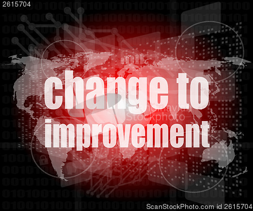 Image of business concept: words change to improvement on digital touch screen