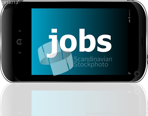 Image of smartphone with word jobs on display, business concept