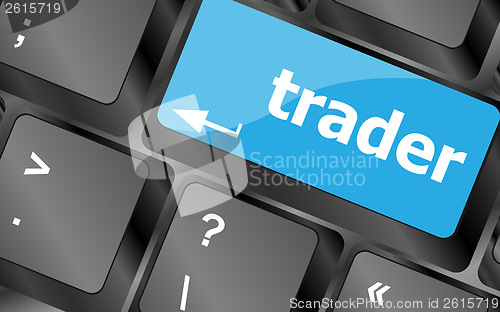 Image of Trader keyboard representing market strategy - business concept