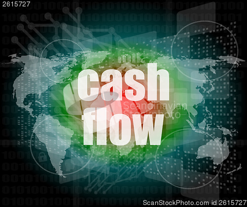 Image of business words cash flow on digital screen showing financial success