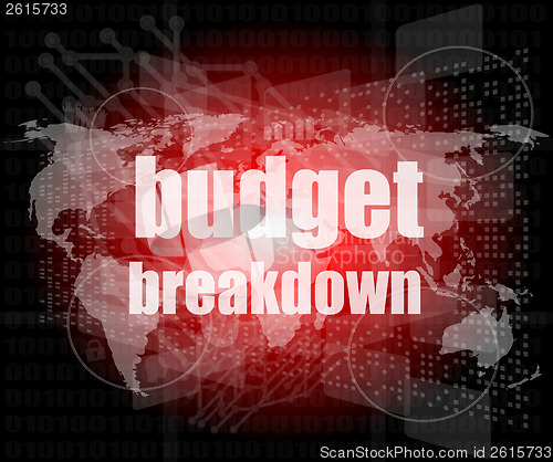 Image of Business concept: words Budget breakdown on digital screen, 3d