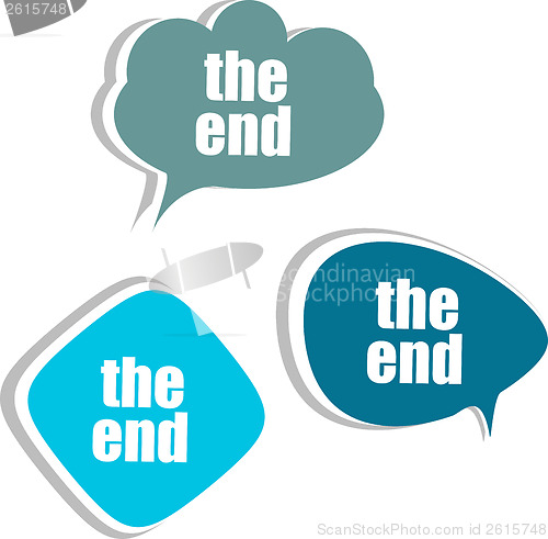 Image of the end words on modern banner design template. set of stickers, labels, tags, clouds