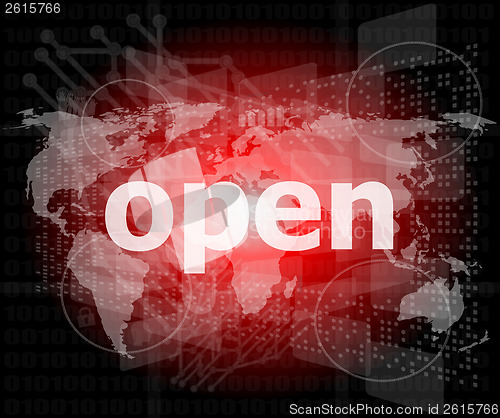 Image of Security concept: open word on digital screen