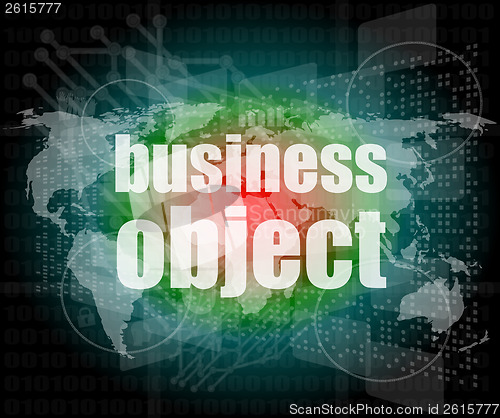 Image of business object word on digital screen, mission control interface hi technology