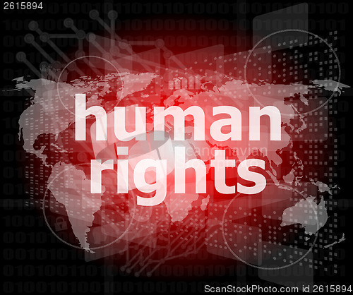 Image of Law concept: words human rights on business digital background