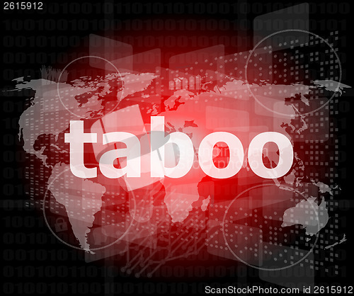 Image of security concept: words taboo is a marketing on digital screen
