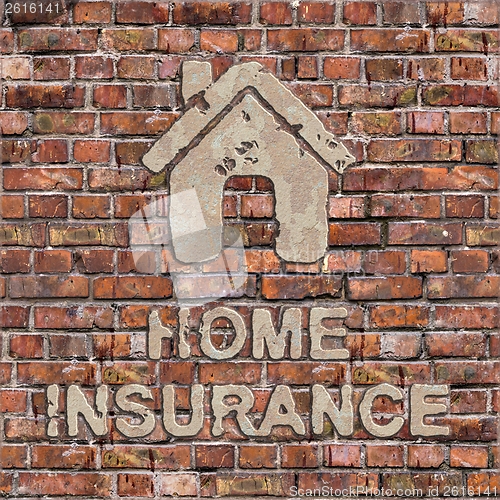 Image of Home Insurance Concept on the Brown Brick Wall.