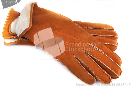 Image of pair of winter sheepskin gloves with fur 