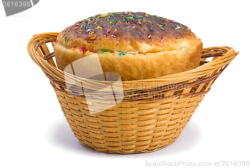 Image of Easter bread in a basket on a white background