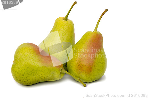 Image of Three large pears on a white background