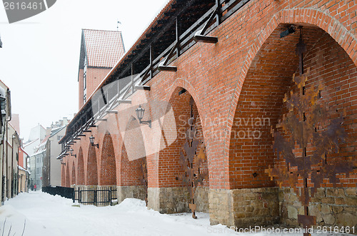 Image of Fortress wall in Riga in snowy winter day 