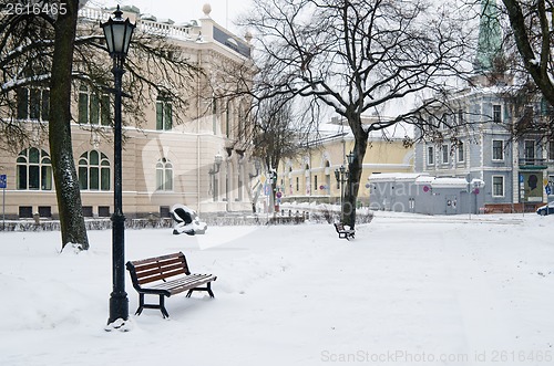 Image of The park brought by a snow in the center of Riga