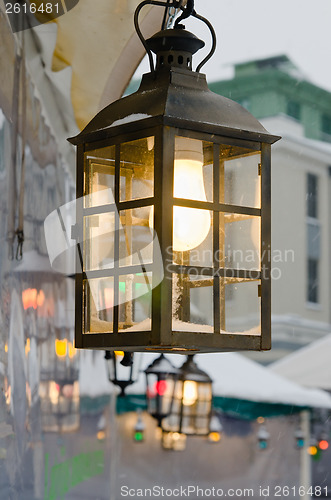 Image of Multicolored lights decorating the Christmas market