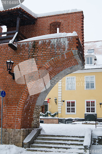 Image of Fortress wall in Riga in snowy winter day 