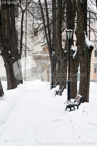 Image of The park brought by a snow in the center of Riga