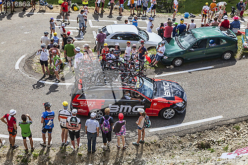 Image of BMC Team Technical Car in Pyrenees Mountains