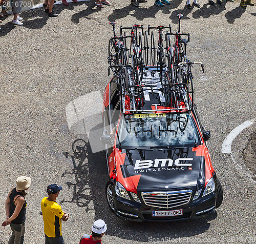 Image of BMC Team Technical Car in Pyrenees Mountains