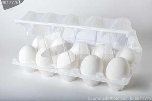 Image of six eggs in a plastic egg box