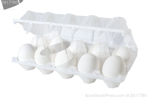 Image of six eggs in a plastic egg box