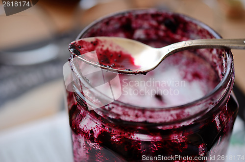 Image of teaspoon and pot of jam