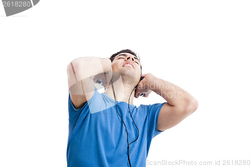 Image of Young man listen music