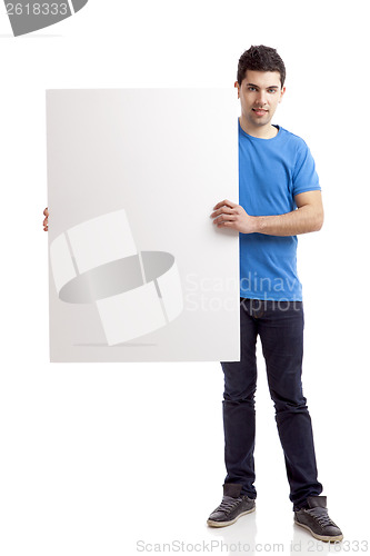 Image of Man holding a blank billboard
