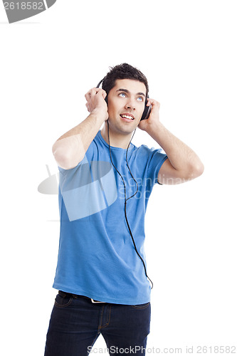 Image of Young man listen music