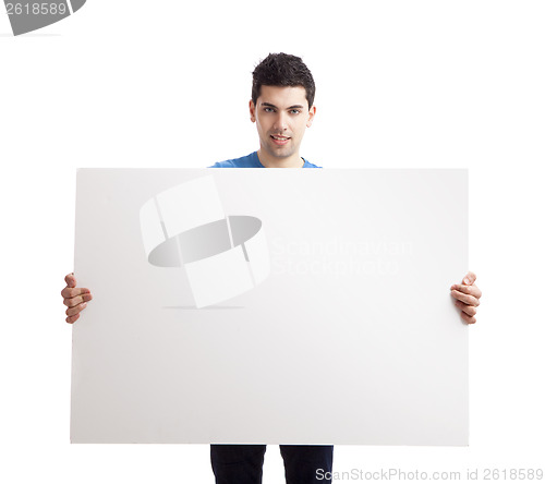 Image of Man holding a blank billboard