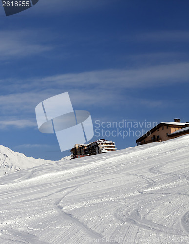 Image of Ski slope and hotels in winter mountains