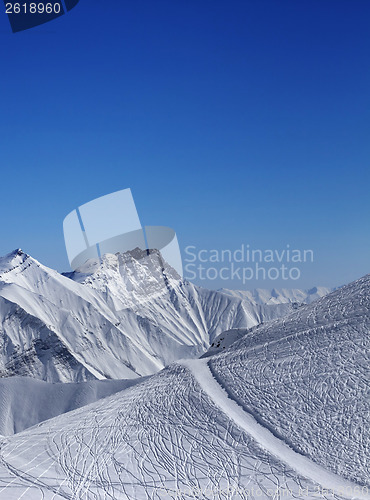 Image of Ski resort with off piste slope at nice sun day