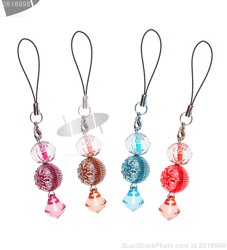 Image of pendants for mobile phone of colored glass. collage 