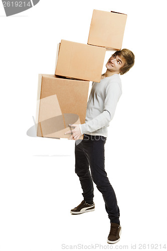 Image of Man holding card boxes