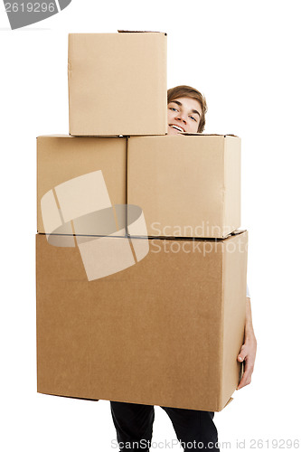 Image of Man holding card boxes