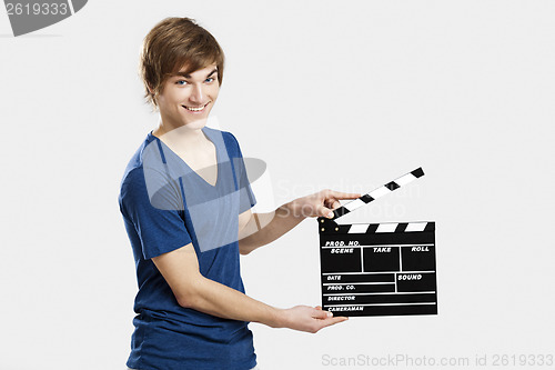 Image of Holding a clapboard