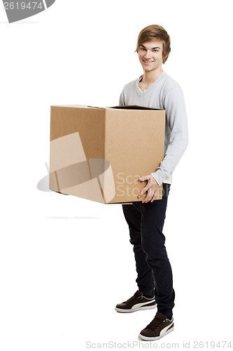 Image of Man holding a card boxes
