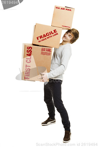 Image of Man holding card boxes