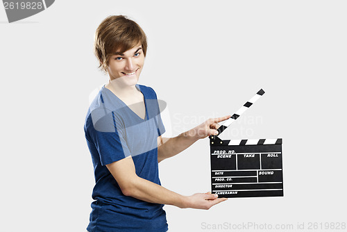Image of Holding a clapboard