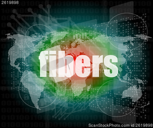 Image of fibers word on digital screen, mission control interface hi technology