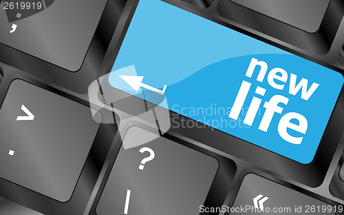 Image of black keyboard keys with new life words