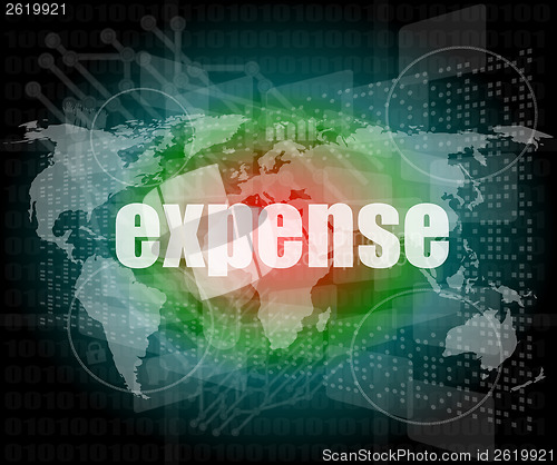 Image of word expense on digital screen, business concept