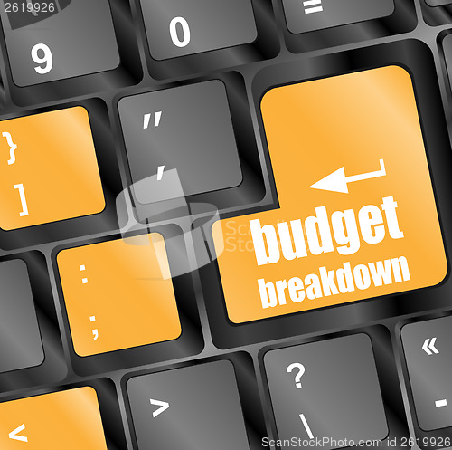 Image of budget breakdown words on computer pc keyboard keys