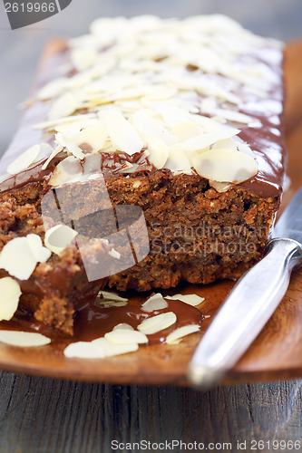 Image of Almond cake with chocolate. 