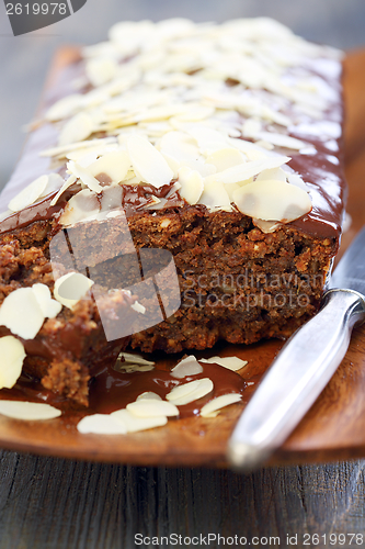 Image of Almond cake with chocolate. 