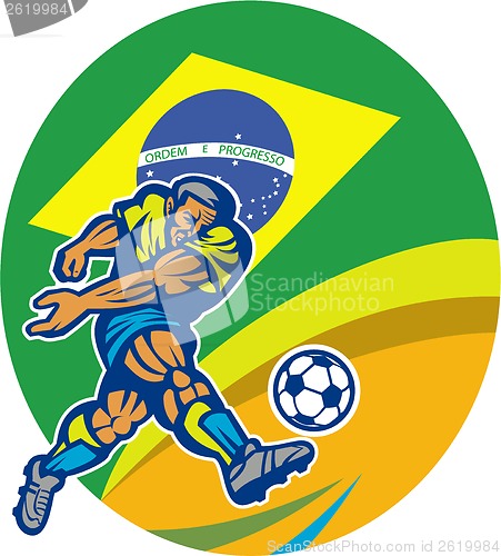 Image of Brazil Soccer Football Player Kicking Ball Retro