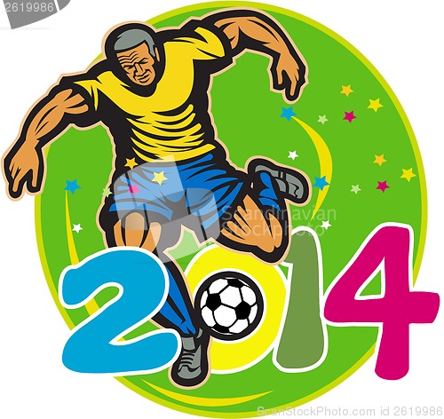 Image of Brazil 2014 Football Player Kick Retro