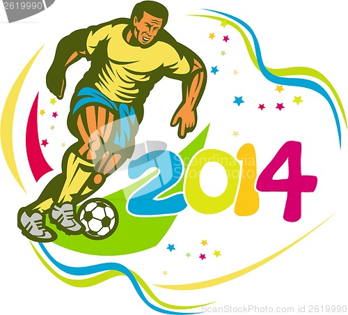 Image of Brazil 2014 Football Player Running Ball Retro