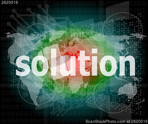 Image of The word solution on digital screen, business concept